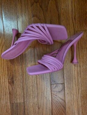 Zara Pink Strappy Square-Toe High Heel Mules Size 8/39